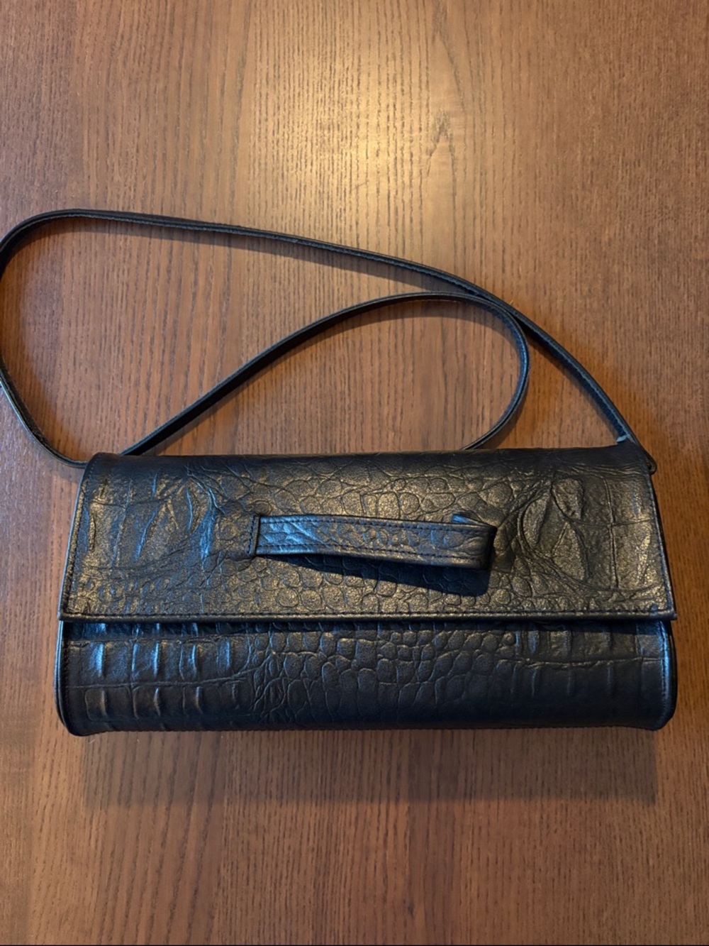 BELLINKY - Black Croc-Embossed Leather Structured Baguette Shoulder Bag